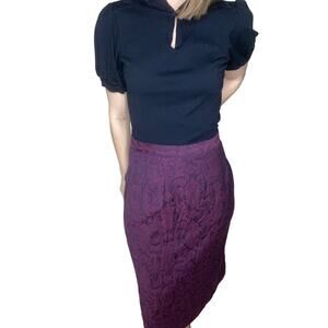 Vintage 1980s Pendleton Purple Jacquard 100% Virgin Wool Midi Pencil Skirt 12
